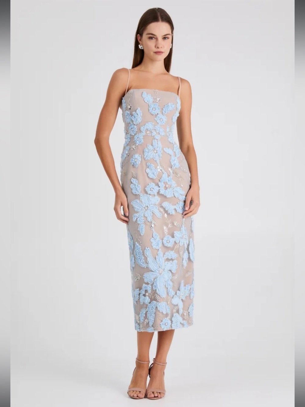 helsi gemma blue 3d floral sequin embroidered maxi gown dress size XS NEW